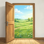 【映画でSEL】イメージイラストドアの奥に草原
