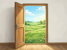 【映画でSEL】イメージイラストドアの奥に草原