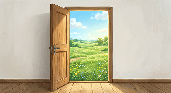 【映画でSEL】イメージイラストドアの奥に草原